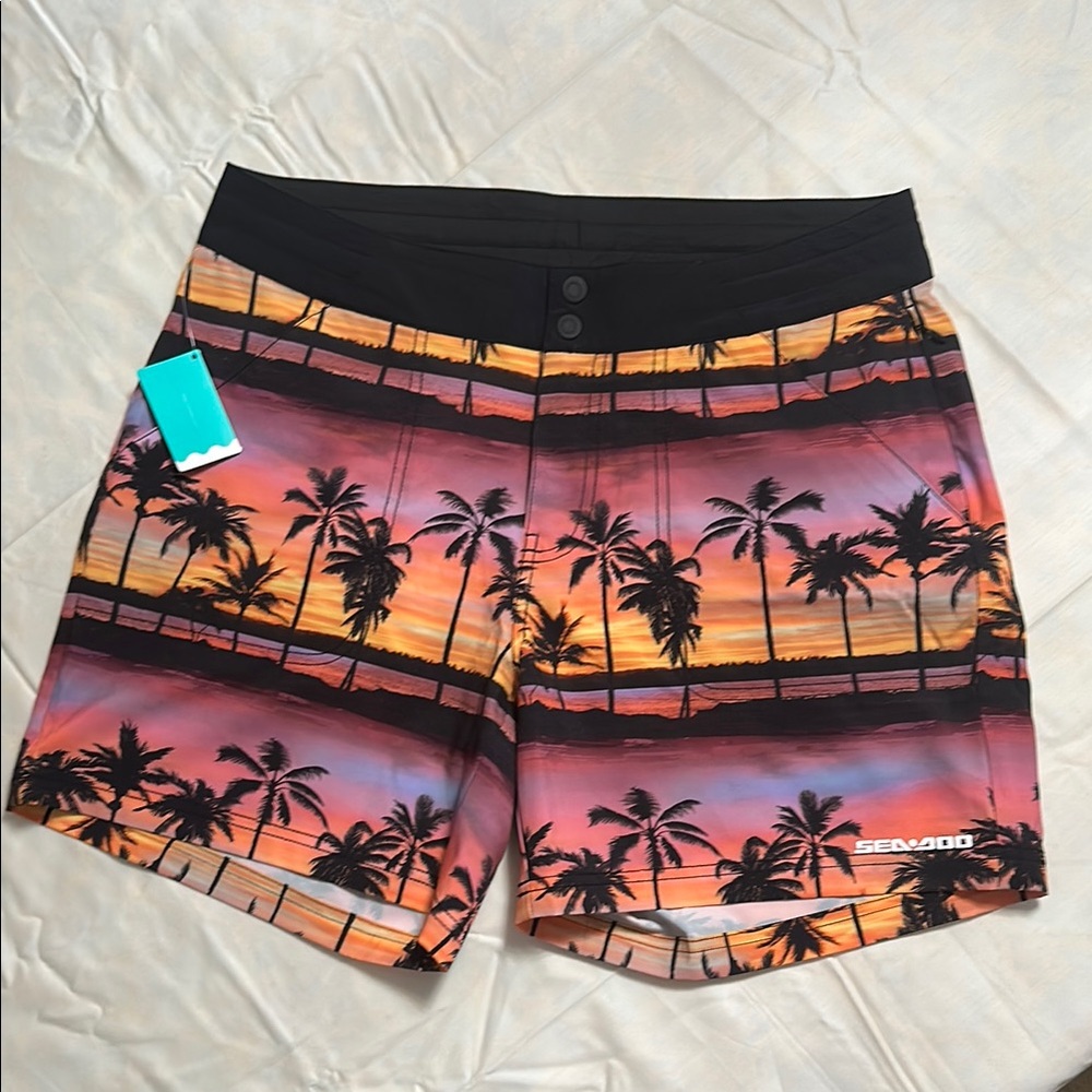 Seadoo Orange and Black Tropical Board Shorts